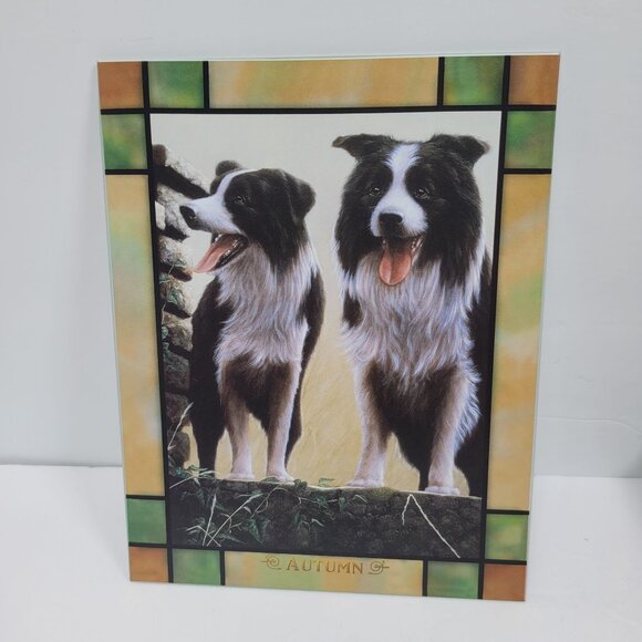 The Danbury Mint Border Collie Stained Glass Lighted Clock 4-Seasons Like New - Picture 6 of 12